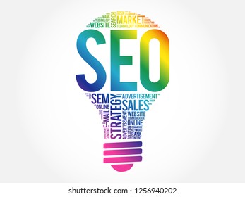 SEO (search engine optimization) bulb word cloud, business concept