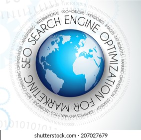 SEO Search engine optimization concept with abstract designs behind. Modern conceptual and high tech background.