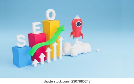 SEO Search Engine Optimization, concept for promoting ranking traffic on website, optimizing your website to rank in search engines or SEO. 3D Rendering illustration.
