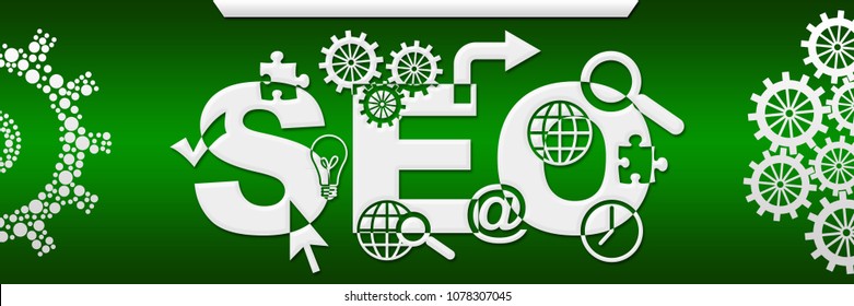 SEO - Search Engine Optimization text written over green background.