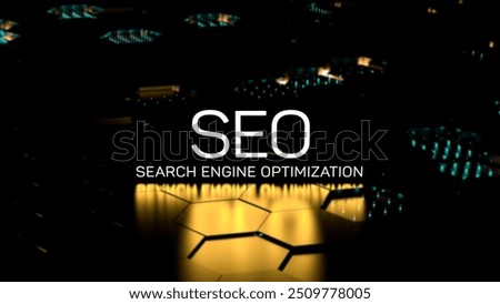 SEO Search Engine Optimization text,neon glowing concept on a blurred background. SEO business, technology concept,wallpaper.3D render