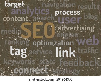 SEO - Search Engine Optimization. Word tag cloud business concept.