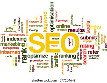 SEO, search engine optimization word cloud concept on white background. 