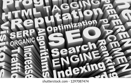 SEO Search Engine Optimization Words Collage 3d Illustration