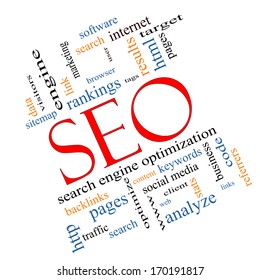 SEO Word Cloud Concept angled with great terms such as search, engine, optimization and more.
