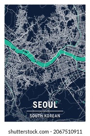 Seoul Blue Dark City Map