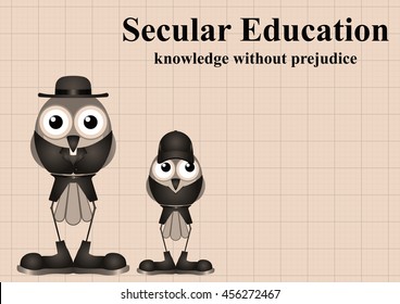 Sepia Secular Education With Knowledge Without Prejudice And The Influence Of Religion On Graph Paper Background With Copy Space For Own Text