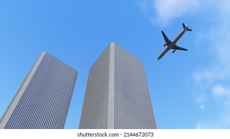 september 11, 2001 attack called 911 attack, three dimensional illustration flight 11 concept