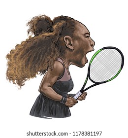 September 13, 2018 Caricature Of Serena Williams, Serena Jameka Williams USA An Female Tennis Player.