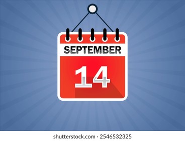 September 14, Calendar hanging sign. 14th days of the month, modern illustration. Date day of week Sunday, Monday, Tuesday, Wednesday, Thursday, Friday, Saturday. Flat style - Powered by Shutterstock