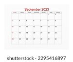 September 2023 Calendar page for 2023 year isolated on white background, Save clipping path.