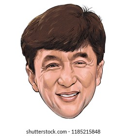 September 22, 2018 Caricature of Professionally as Jackie Chan, is a Hong Kong martial artist, Portrait Drawing Illustration. 