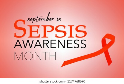 September is Sepsis awareness month background with red awareness ribbon
