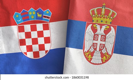 Serbia And Croatia Two Folded Flags Together 3D Rendering