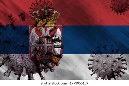 Serbia Flag Background With Covid 19 Virus. 3D Illustration