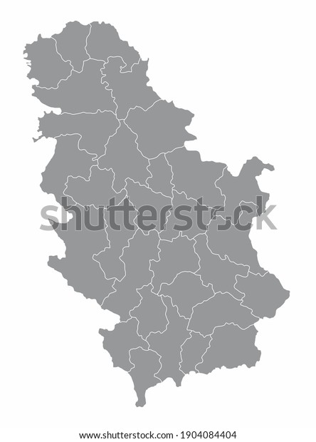 The Serbia\
isolated map divided in\
districts