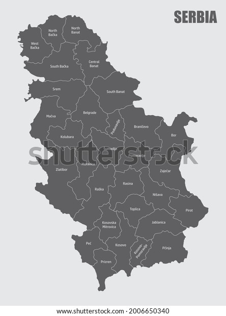 Serbia\
isolated map divided in districts with\
labels