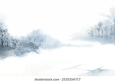 Serene winter landscape with snow, trees, and a misty atmosphere. Snowy scene with trees and mist. Winter landscape with snow and trees. Snowy winter mountain background. - Powered by Shutterstock