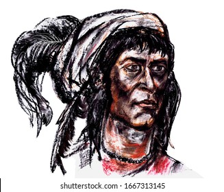 A Series Of Aborigines. Portrait Of An Indian Warrior. Oceola - An Informal Leader And Commander Of The Seminole Indian Tribe