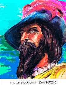 A Series Of Famous Discoverers And Conquistadors. Juan Ponce De León - The Spanish Conquistador With The Title Adelantad Founded The First European Settlement In Puerto Rico And Opened Florida In 1513