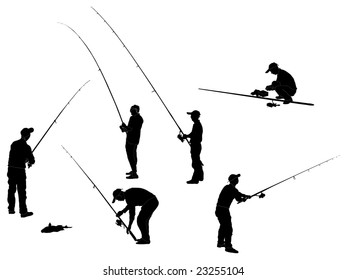 Series Fisherman Silhouettes Stock Illustration 23255104 