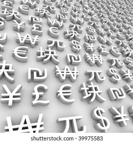 A Series Of Global Currency Symbols On Grey Background