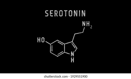 Serotonin Or Hydroxytryptamine Molecular Structure Symbol Sketch Or Drawing On Black Background