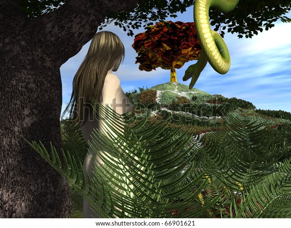 Serpent Tempts Eve Garden Eden Stock Illustration 66901621
