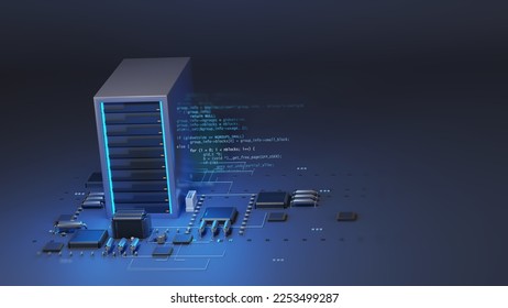  server computer on digital electronic  with node base programming data.concept of big data storage and  cloud computing technology.3d illustration