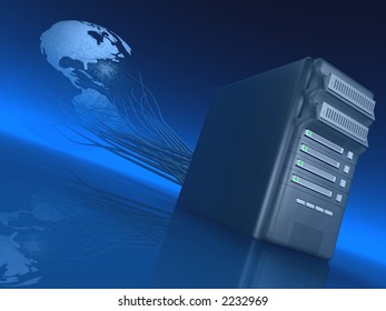Server connected by world - 3d render