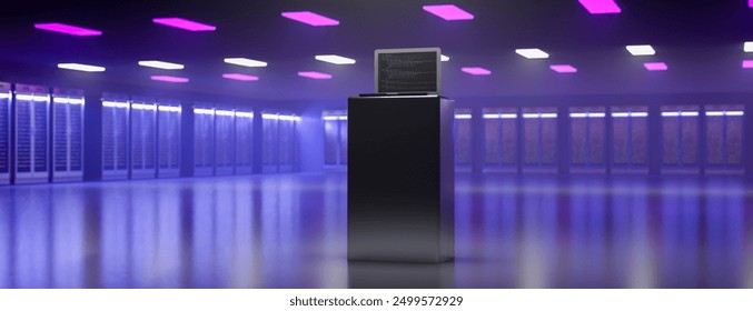 Server. Server data center. Backup, mining, hosting, mainframe, farm and computer rack with storage information. 3d rendering. 3D Illustration