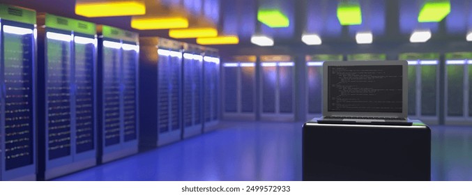 Server. Server data center. Backup, mining, hosting, mainframe, farm and computer rack with storage information. 3d rendering. 3D Illustration