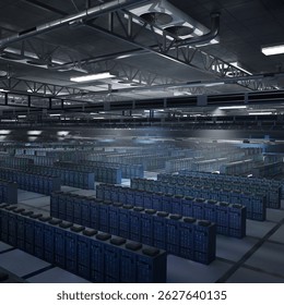 Server hub technology managing data used in cryptocurrency transactions, mining operations and decentralized computing. High performance mainframes powering blockchain systems, 3D. 3D Illustration