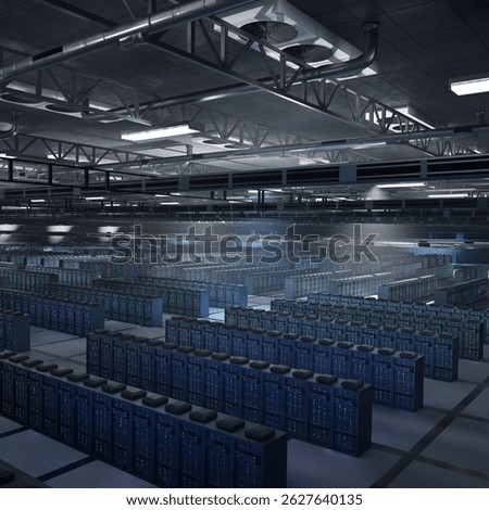 Server hub technology managing data used in cryptocurrency transactions, mining operations and decentralized computing. High performance mainframes powering blockchain systems, 3D. 3D Illustration