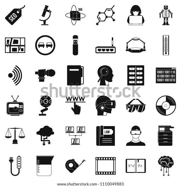 Server icons set. Simple style of 36\
server icons for web isolated on white\
background