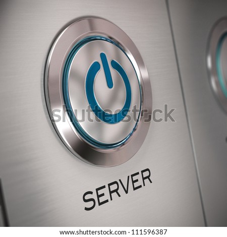 server push button with start symbol in the center. server word is written at the bottom, blur effect
