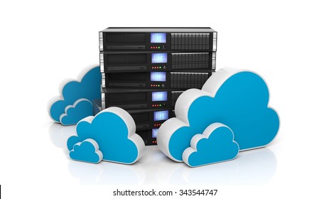 Server Rack And Cloud Icons Isolated On White Background.
