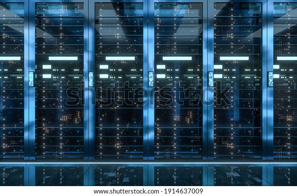 Server racks in computer network security
server room data center, 3d rendering.
