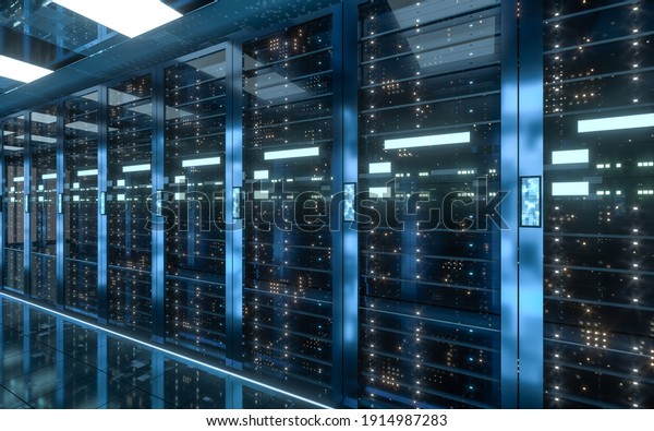 Server racks in computer network security
server room data center, 3d rendering.
