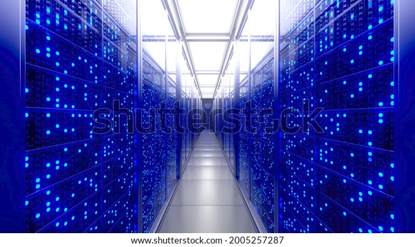 Server racks in server interior room data\
center. Server room center exchanging cyber datas and connections.\
Network security. Working Data Center. Supercomputer Technology\
Concept. 3d\
rendering