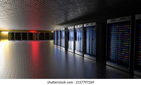 Server. Server racks in server room cloud data center. Datacenter hardware cluster. Backup, hosting, mainframe, mining, farm and computer rack with storage information. 3d illustration - Powered by Shutterstock - Get 15% off with code: PIKWIZARD15