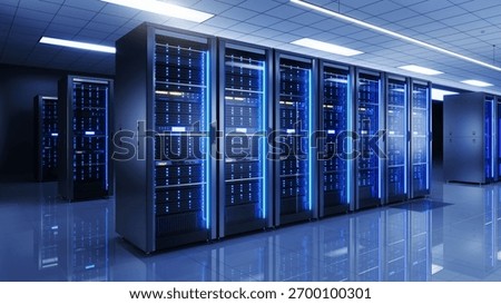 Server racks in server room data center - Cloud Computing, Artificial Intelligence, Database Concept - 3d illustration