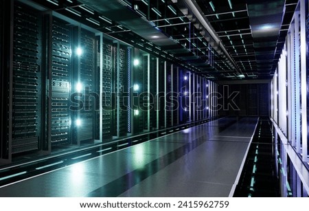 Server racks in server room data center.3D illustration.