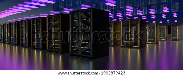Server\
room data center. Backup, mining, hosting, mainframe, farm and\
computer rack with storage information. 3d\
render