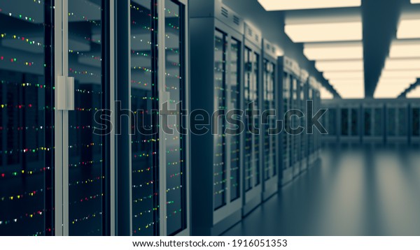 Server Room Data Center Backup Mining Hosting Mainframe Farm And Computer Rack With Storage