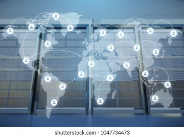 Server room which connected to the global cloud data,3d rendering. 