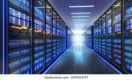 Server Room,large Storage Center,Data Center And Data Connectivity Technology,3d Rendering