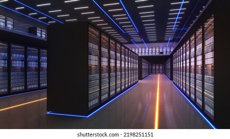 Server Room,large Storage Center,Data Center And Data Connectivity Technology,3d Rendering