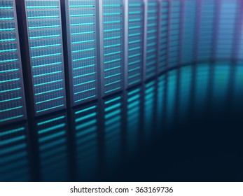 Servers Lined Up On An Abstract Background. Abstract Image On Technology Concept.