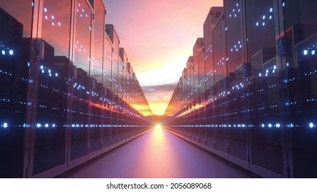 Servers at sunset, cloud technology concept. 3d rendering. - Powered by Shutterstock